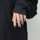 Arzonai Punk Finger Ring Chain Silver chain ring set, silver ring set, multi finger ring, cross ring set, goth ring set gothic fashion, egirl eboy Korean jewelry biker
